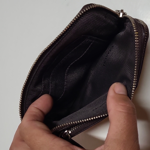 Coach Signature Wristlet Mini Bag Clutch Wallet Brown White Silver Women's OS - Picture 10 of 12